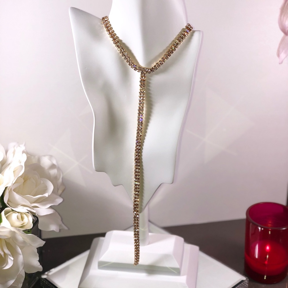 Gold Crystal Long Chain Drop Necklace